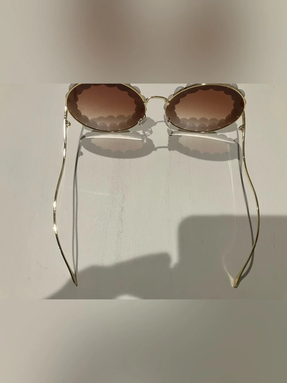 Retro Pearl-Trim Round Sunglasses